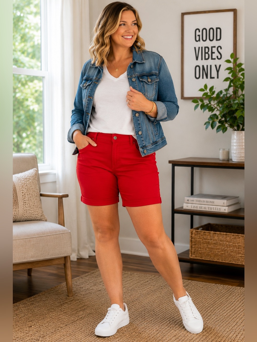 NWT 🇨🇦 Parasuco Red Tummy Control Stretch Bermuda Shorts Size 14 Classic Fit